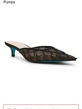 Betsey Johnson Black Beaded Mesh Pointed Mule with Teal Sole